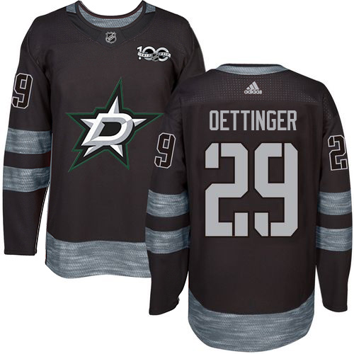 Adidas Men Dallas Stars #29 Jake Oettinger Black 1917-2017 100th Anniversary Stitched NHL Jersey